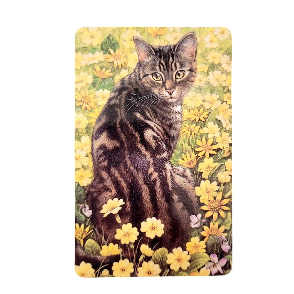 Vintage 90s Lesley Ivory Cats Card Bookmark- Octopussy Flowers 1990 Antioch W211